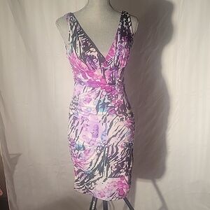 Bisou Bisou Women's Purple Abstract Watercolor Print Sleeveless Dress, Size: 10